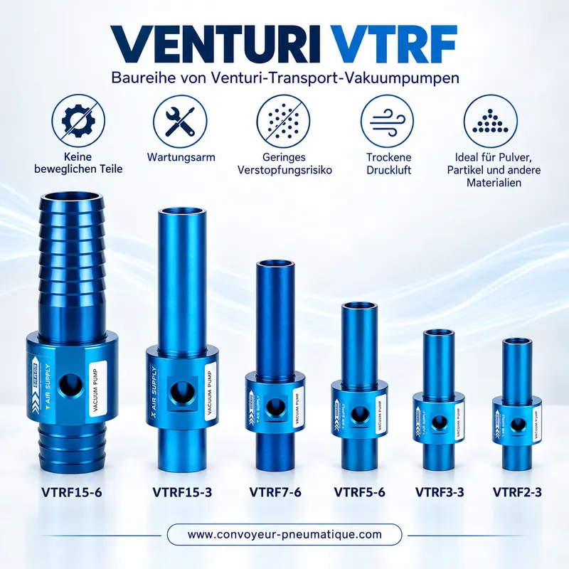 Baureihe pneumatischer Venturi-Förderer VTRF 2-3, 3-3, 5-6, 7-6, 15-3 und 15-6