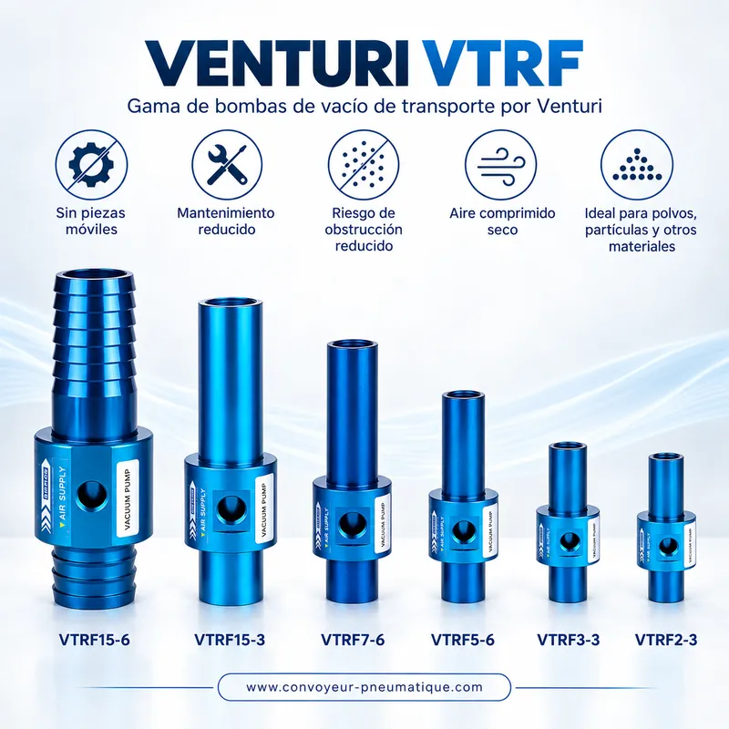 Gama de transportadores neumáticos Venturi VTRF 2-3, 3-3, 5-6, 7-6, 15-3 y 15-6